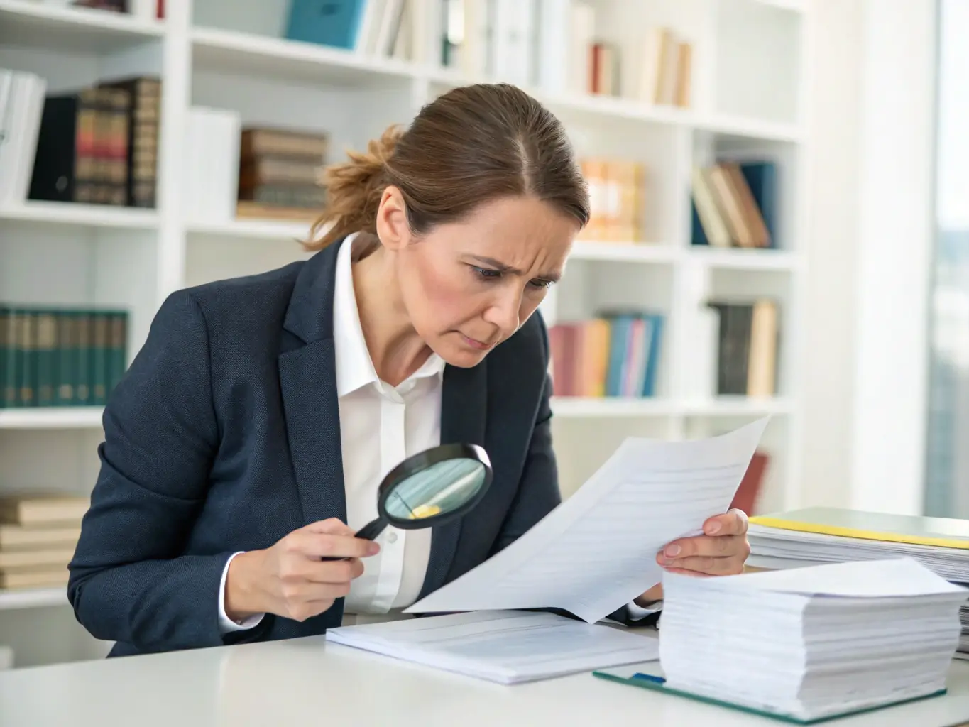 A professional in a government office setting, reviewing documents with a colleague, symbolizing FANNIETECH's service to the Government sector.