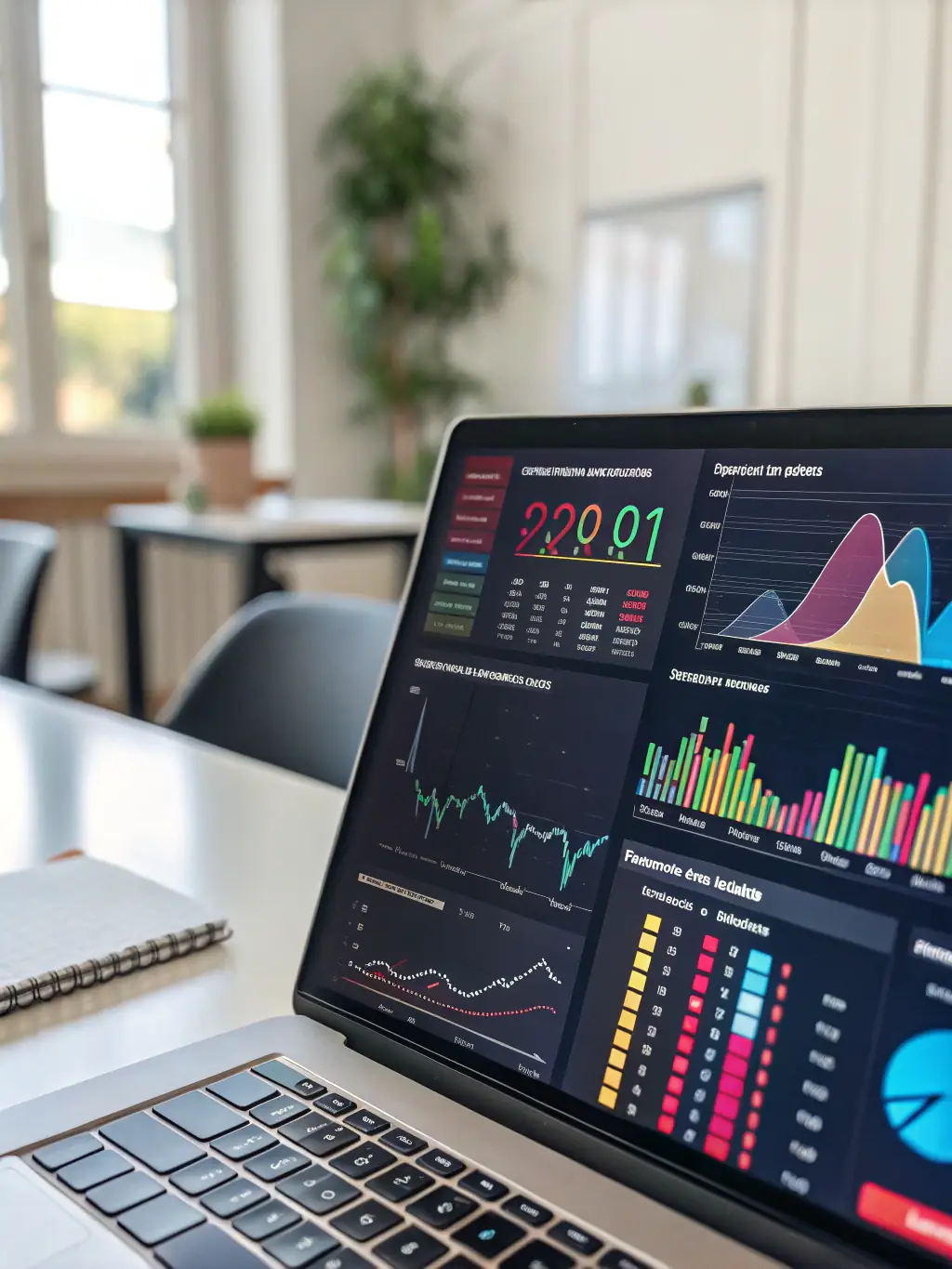 A visually appealing data visualization dashboard showcasing key workforce metrics like employee turnover, satisfaction scores, and skill gaps, representing ClouderixAI's workforce analytics capabilities.