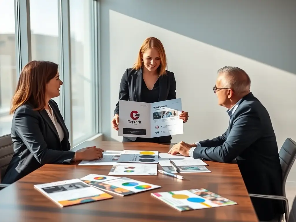 A FANNIETECH consultant working with a client on developing their employer brand strategy, showcasing their expertise in creating a compelling and authentic brand identity.